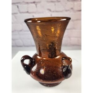 Vintage Hand Blown Triple Handle Vase Brown Color.